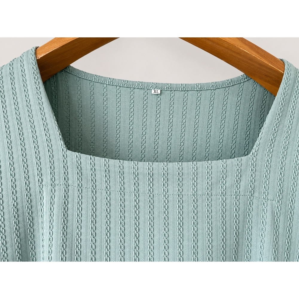 Unbranded Shift Dress Women XL Sage Green Excellent Textured Knit Square Neck - Picture 10 of 14